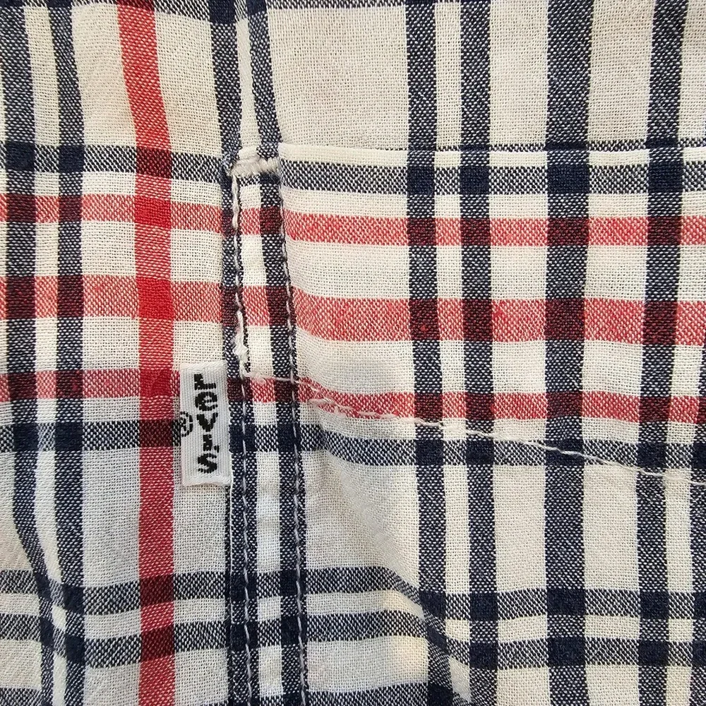Levi's XL‎ Mens Button Down Shirt Long Sleeve Plaid Checkered White Red Blue